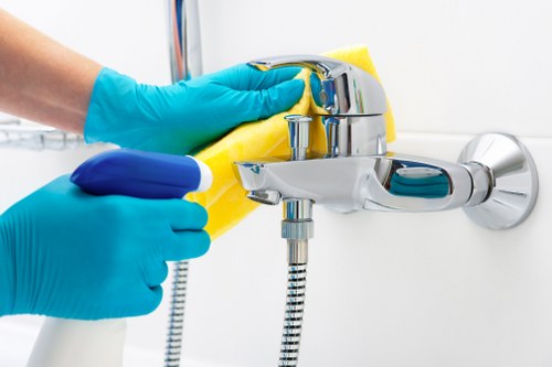 Cleaning staff handling service terms and safety procedures